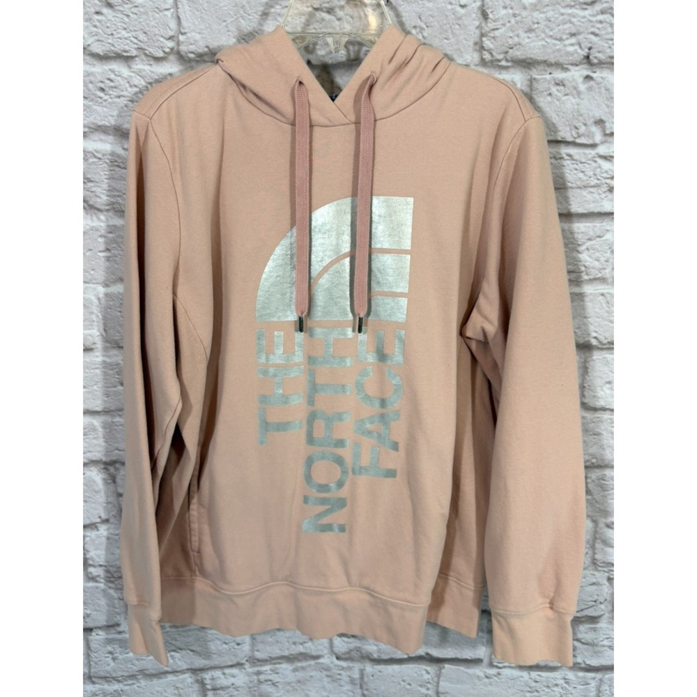 The North Face Womens XL Pink Pullover Hoodie Silver Logo Heavier Sweatshirt